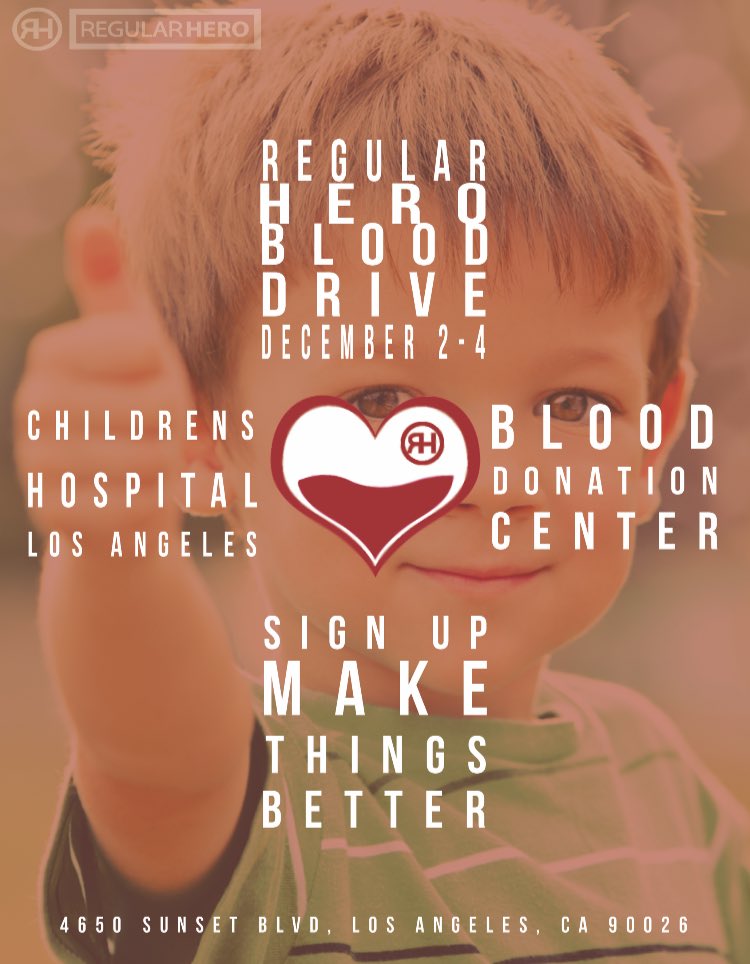 JQuasto's tweet photo. Los Angeles!! Donate blood this weekend with us at @ChildrensLA. Call 323-361-2441 now to sign up.
Give blood, save a life! #RegularHero https://t.co/yD8qB0YDKn