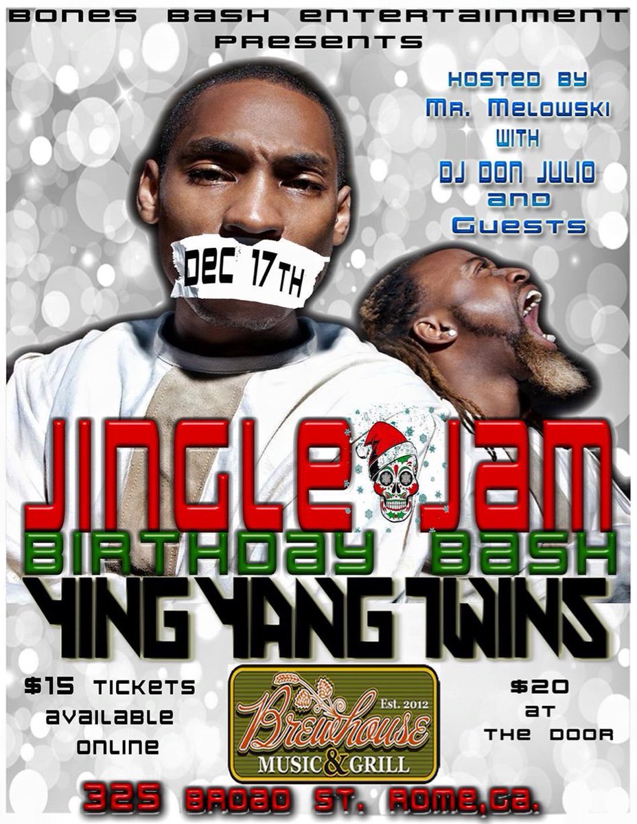 DJDonJulio's tweet photo. Show announcement: Saturday Dec 17, I'm DJing the Ying Yang Twins Concert @ The Brewhouse in Rome, GA!!! #BonesBash https://t.co/r3iKIWmeuk