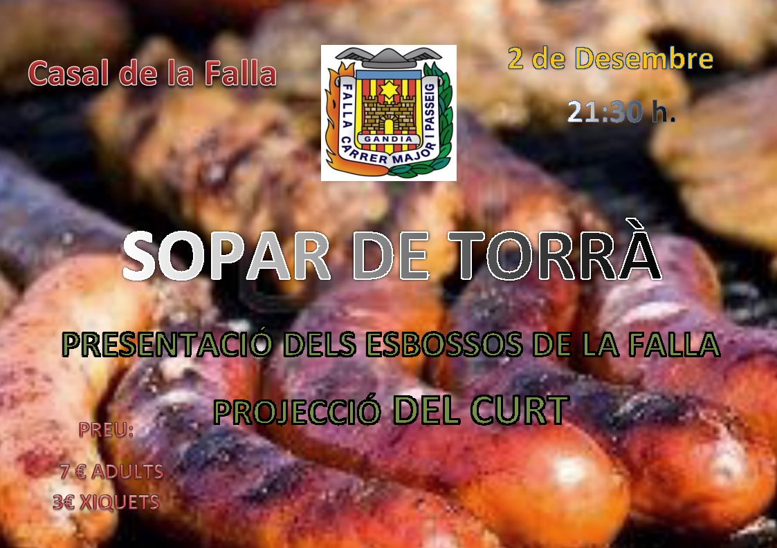 FallaCMIP's tweet image. No t'ho pots perdre, divendres dos de desembre en el Casal sopar de torrà vos esperem! #CMiP #FallesGandia #Il.lució #Falles2017 #Gandia
