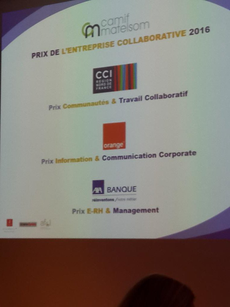 SandrineVienot's tweet photo. Bravo aux 4 gagnants du Prix entreprise collaborative 2016. Encore un excellent cru. #pec2016 @EetC_redaction https://t.co/bOfpwqHlDt
