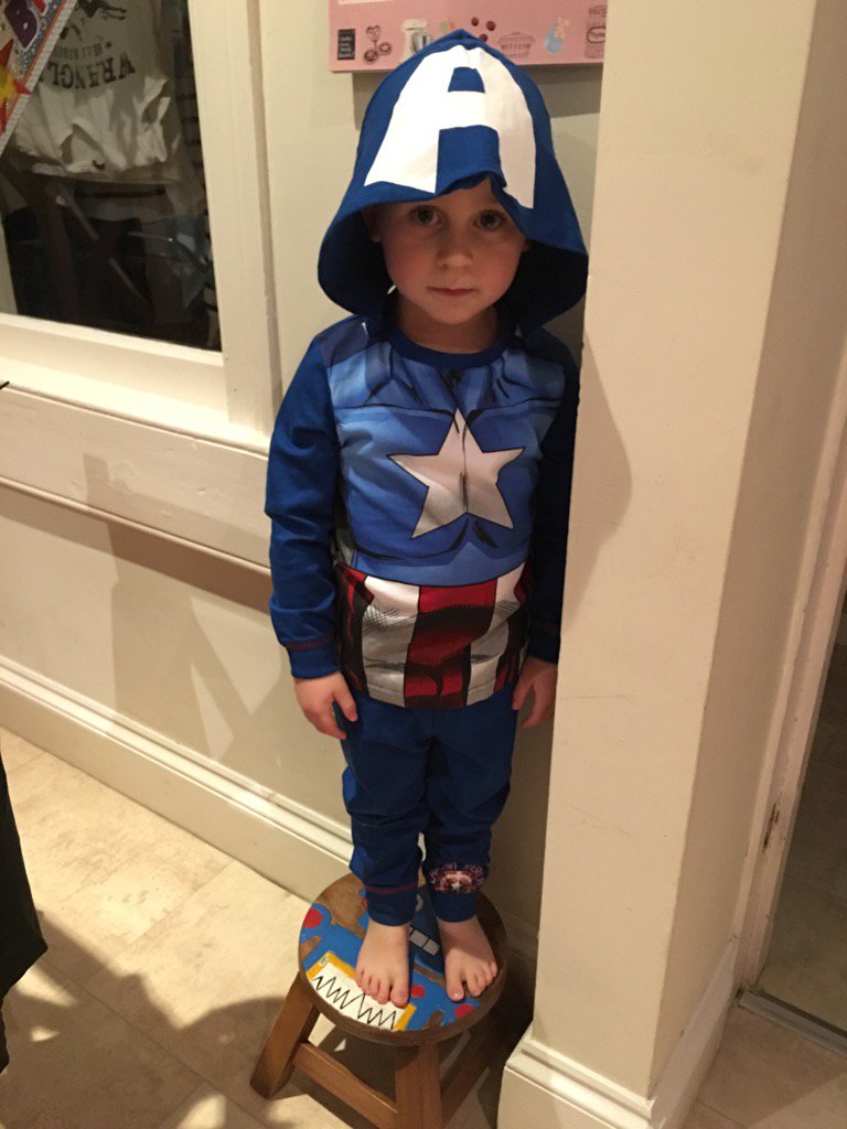 clairecroxton82's tweet photo. Archie in his new Captain America PJs 😊 https://t.co/6hc2HMaCJ6