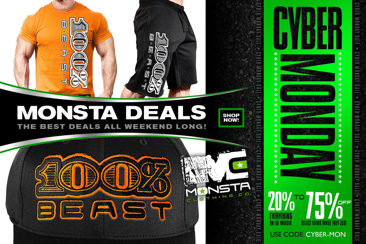 MonstaClothing's tweet photo. #bodybuilding #CyberMonday #cybermondaydeals #fitness Huge deals from Monsta All day long! Happy Cyber Monday! https://t.co/fO6g5oVYix