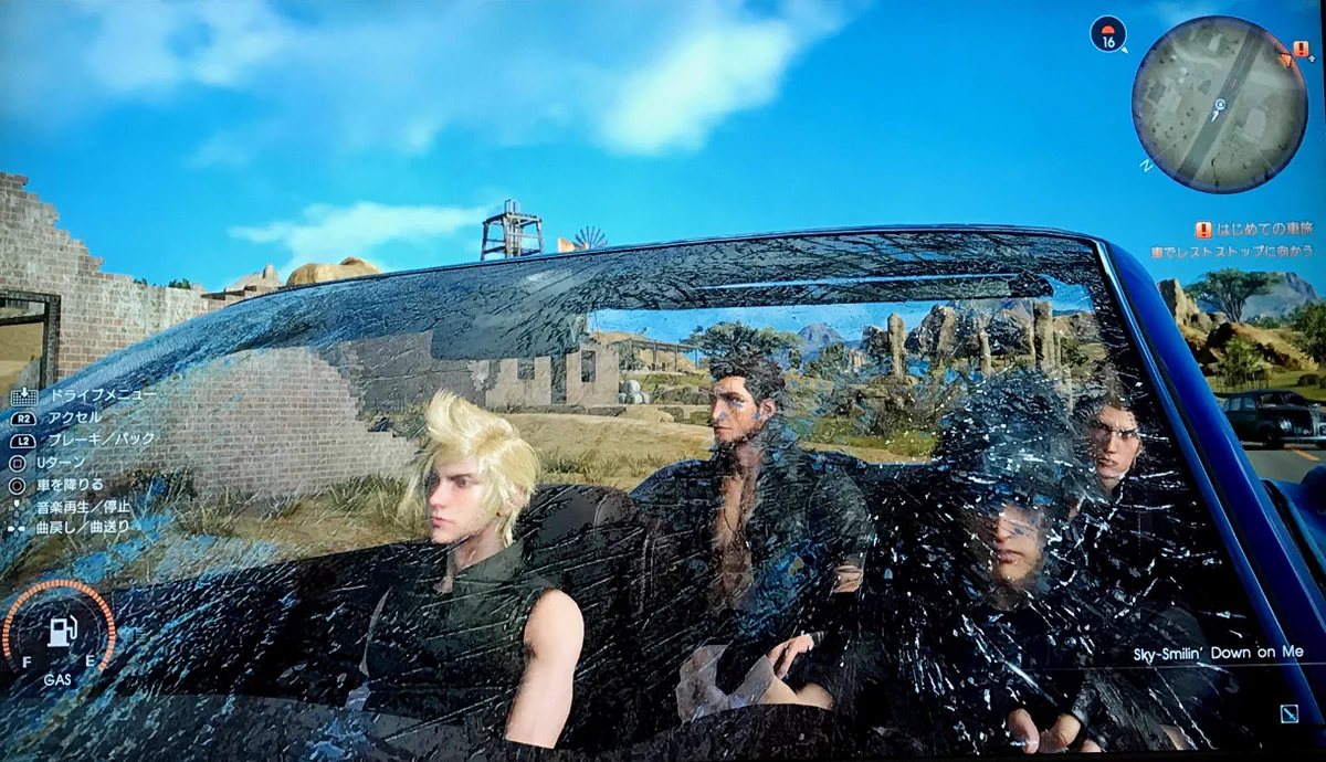 【FF15】ゲットして僅か1分で事故ｗボロボロの車内で真顔なキャラがウケるｗｗｗ