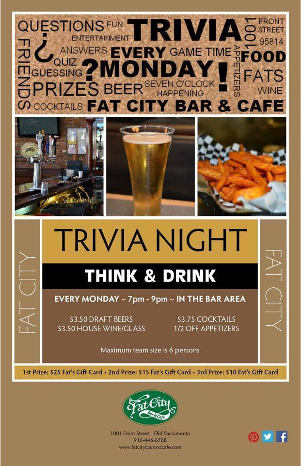 oldsacramento's tweet photo. Head over to Fat City Bar &amp; Cafe for Trivia Night Tonight! @FatsRestaurants #local https://t.co/ZG9LsB6kWe