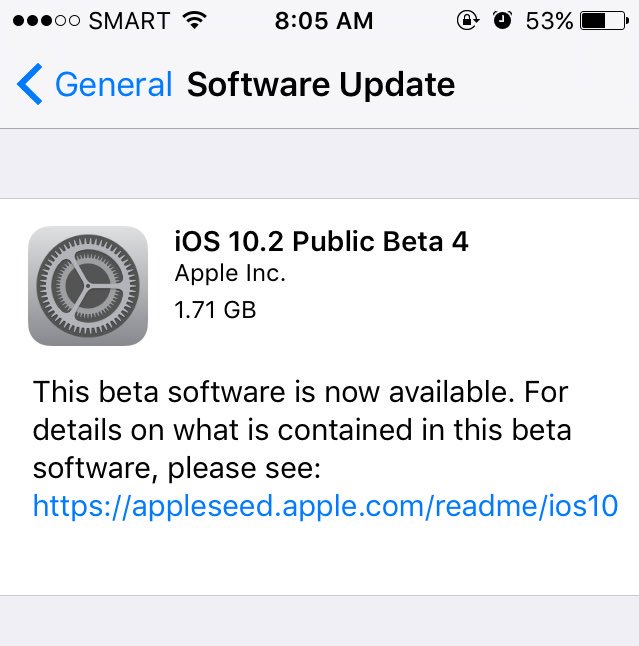 lyndonjohnv's tweet image. iOS 10.2 Public Beta 4 is now available for download. #iOS10 #iOS10PublicBeta