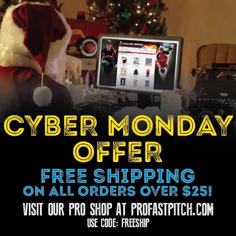 profastpitch's tweet photo. CYBER MONDAY - Free Shipping on all orders over $25.00 https://t.co/Rp4OFva3CH #CyberMonday #NPF2016 https://t.co/i5sjxeHc3p