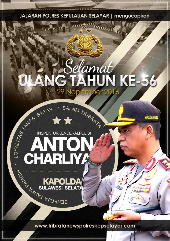 Selamat Ulang Tahun ke56 Bpk Kapolda Sulsel IRJENPOL ANTON CHARLIYAN Semoga sukses dan sehat selalu. Salam Tribrata

tribratanewspolreskepselayar.com/selayar-hari-j…