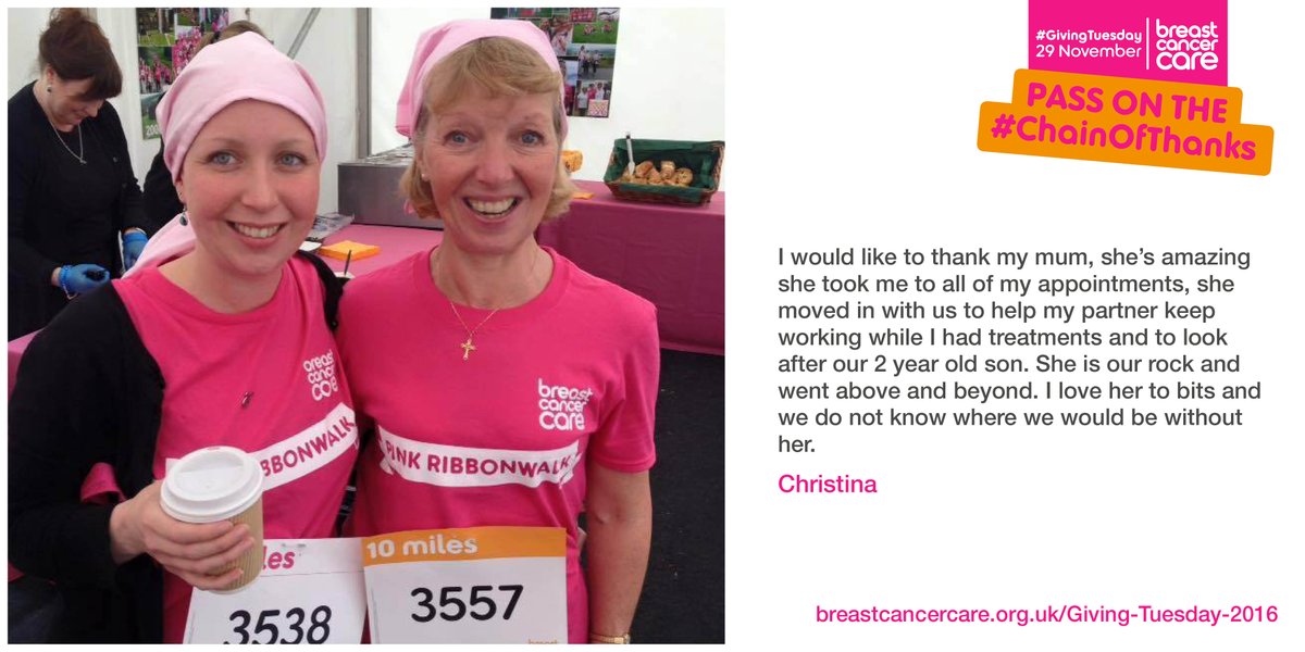 BreastCancerNow's tweet photo. Christine thanked her mum, but you can thank anyone! Who will you thank for our #ChainOfThanks for #GivingTuesday? https://t.co/ErIKh574ku https://t.co/MTZyeWyYT8