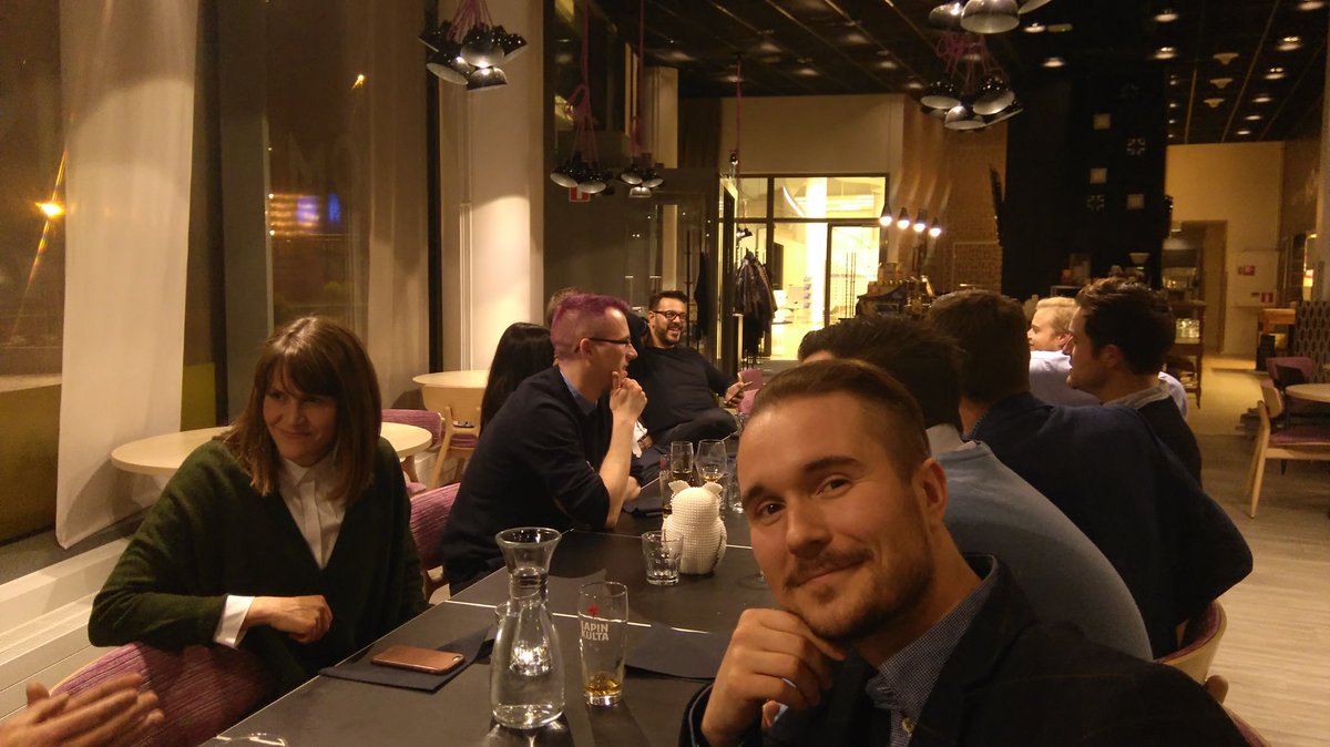 Mokeponi's tweet photo. Representin' @silobrain at @KPMGFinland pre-SLUSH dinner #slush16 #startup #AI https://t.co/A24RxgSizP