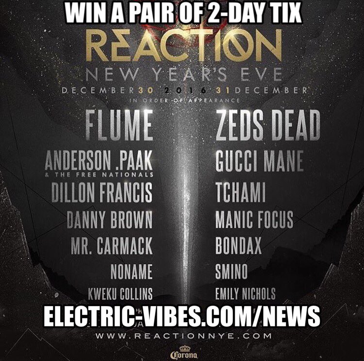 ElectricVibesUS's tweet photo. Win a pair of 2-Day General Admission tickets to reactionnye #reactionnye #nye #Chicago #EDMChicago #EDMChi #ChicagoEDM #MidwestEDM https://t.co/eD3hcVw369