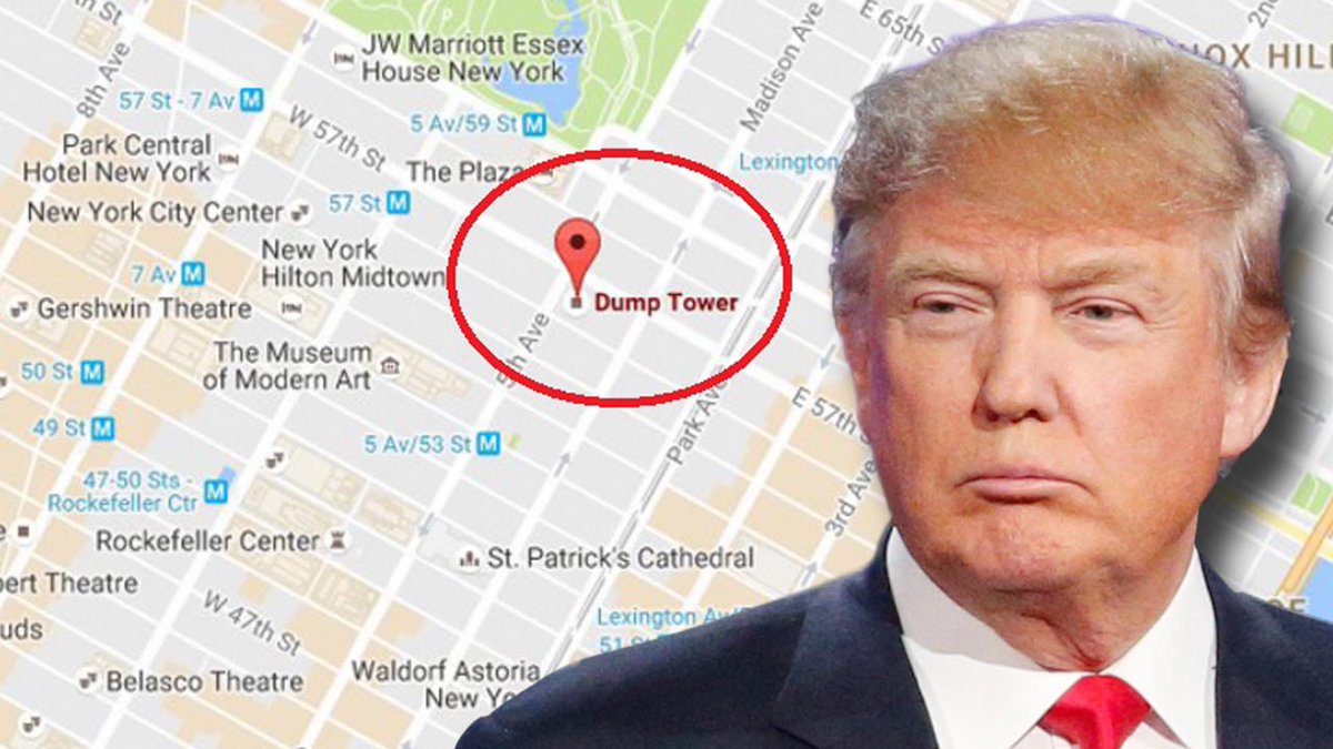 Trump Tower turns into 'Dump Tower' on Google Maps bit.ly/2fYfXUe https://t.co/AX5pyaEPXm