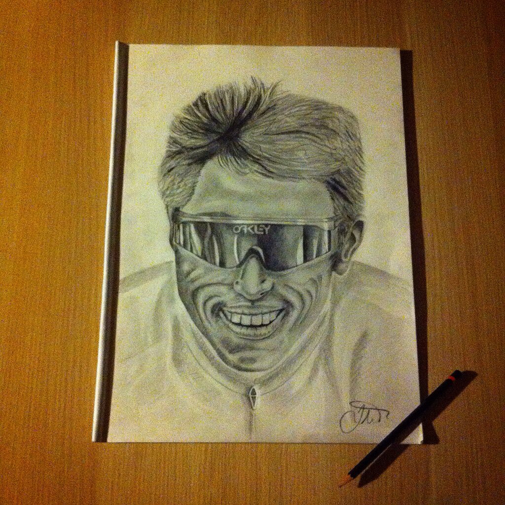 thefrenchjim's tweet photo. @GregLemond A little sketch of you with those superb glasses! #legend #hero @oakley #thebestsunglassesever @LeTour https://t.co/PBNKrX8PMa