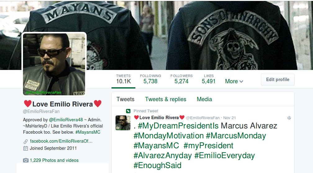FAFOWOKEAFTOO's tweet photo. Follow us also at @EmilioRiveraFan for all things Emilio Rivera, Mayans MC. @EmilioRivera48 #EmilioRivera #Emilio4Ever #AlvarezAlways https://t.co/gFuQGpqy2Y