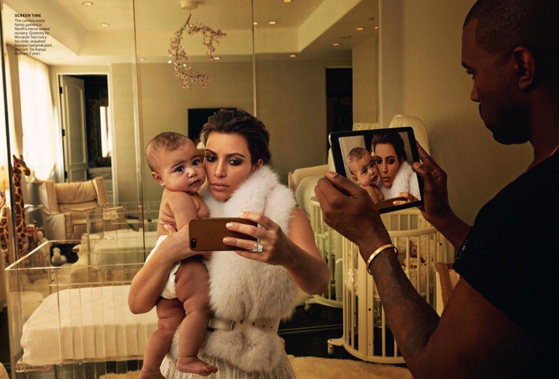 TabloidArtHist's tweet photo. Kim Kardashian, North, &amp; Kanye in their 2014 Vogue spread // Detail of Velasquez painting the daughter of Philip IV for 'Las Meninas', 1656 https://t.co/rtfI6ujnhi