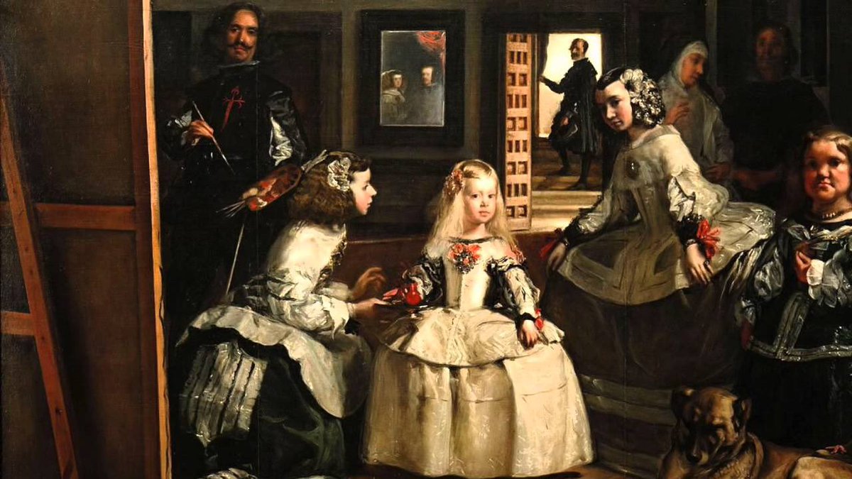 Kim Kardashian, North, &amp; Kanye in their 2014 Vogue spread // Detail of Velasquez painting the daughter of Philip IV for 'Las Meninas', 1656