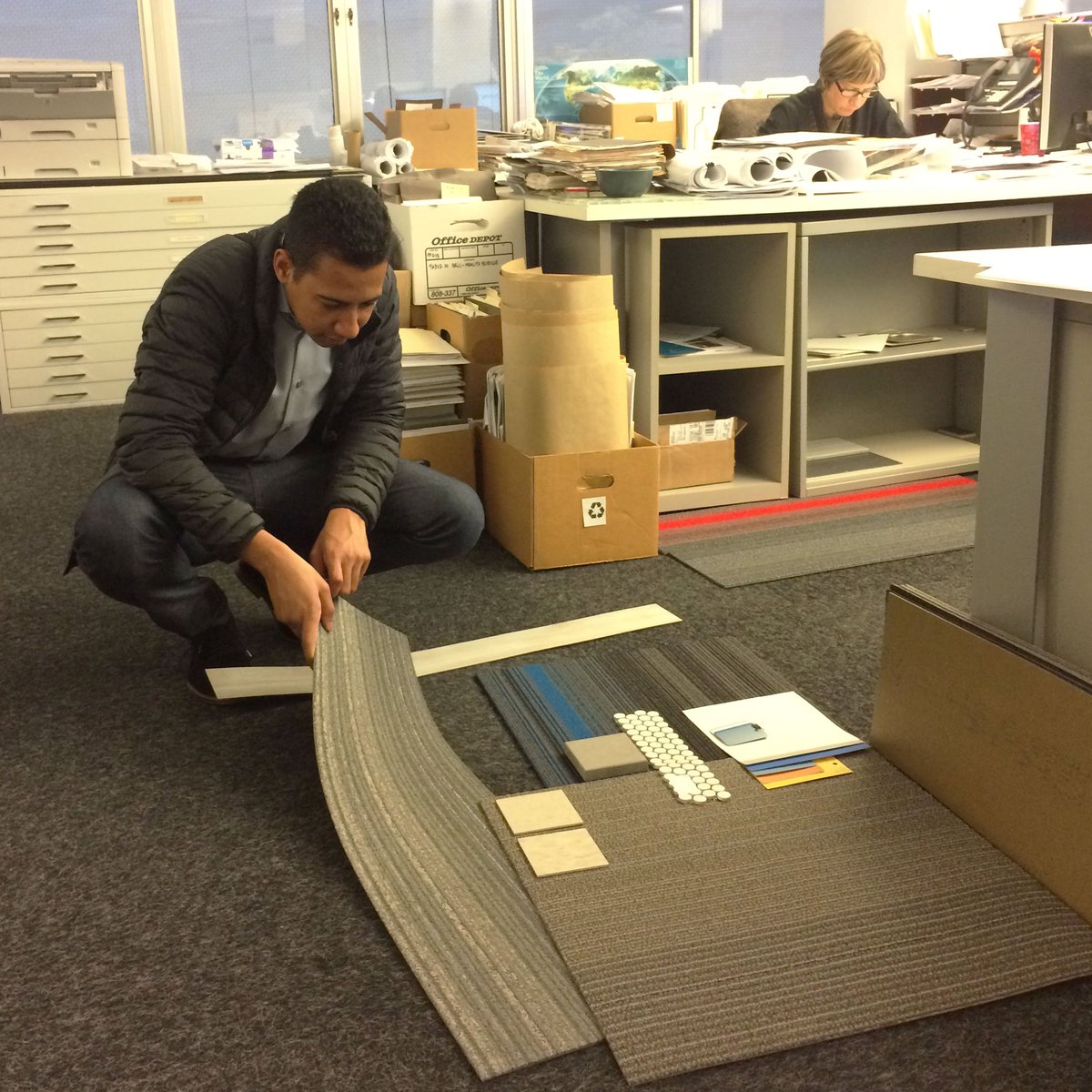 DESIGNatRMW's tweet photo. Happy Monday! Back to the grind @DESIGNatRMW #PostThanksgiving #InteriorDesign #Design #Office #WorkplaceDesign #CarpetSamples #Color https://t.co/u2PzAhsHhA