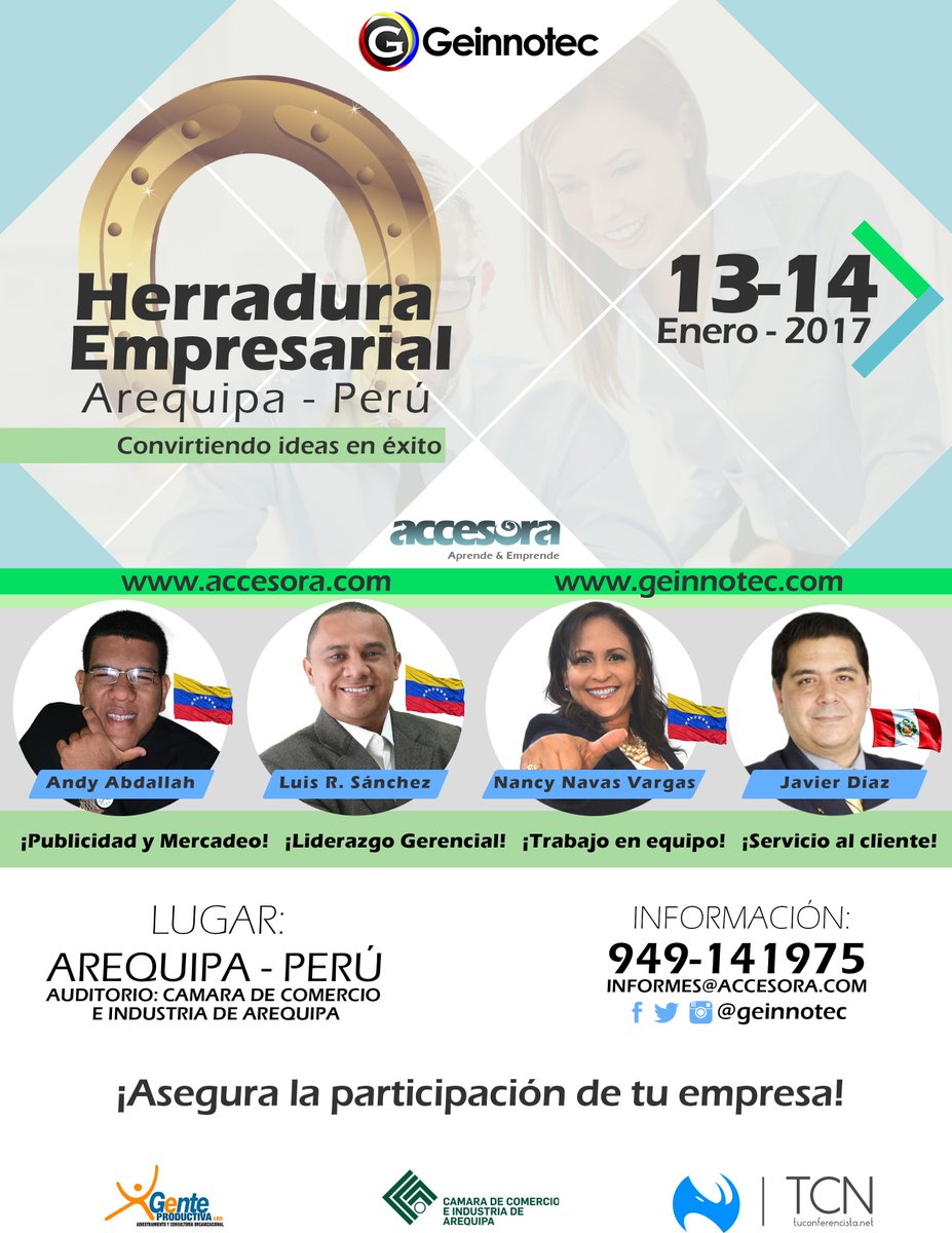 Geinnotec's tweet photo. Empieza el 2017 #HERRADURAEMPRESARIAL " Convirtiendo las ideas en éxito! #AREQUIPA organizado por @accesora y @Geinnotec @expodato_Int https://t.co/d3aceIOHJ4