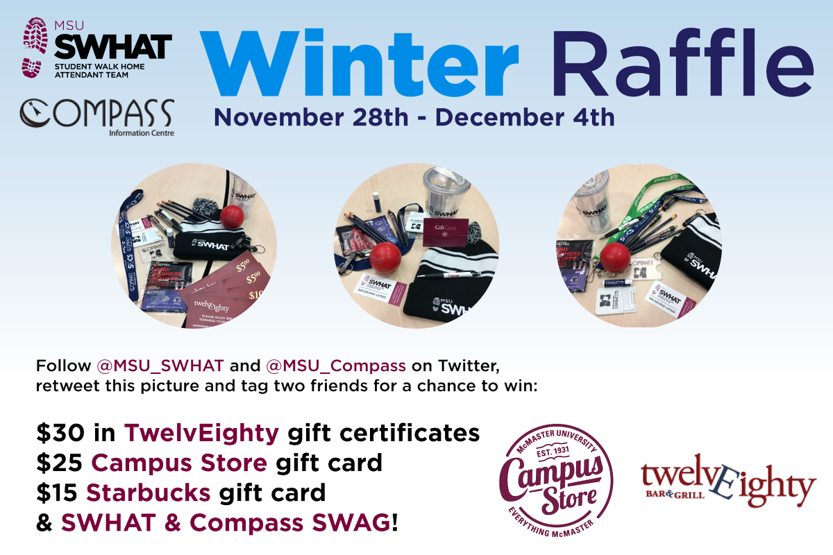 MSU_SWHAT's tweet photo. RT and tag 2 friends to enter the @MSU_SWHAT &amp; @MSU_Compass Winter Raffle! Details at https://t.co/VOrUFBGuSw. #SWHATWalkathon #McSU https://t.co/FRqpYqwg3d