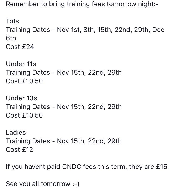 SerYCwm's tweet photo. Netball training fees are due https://t.co/tIQrRuj7qu