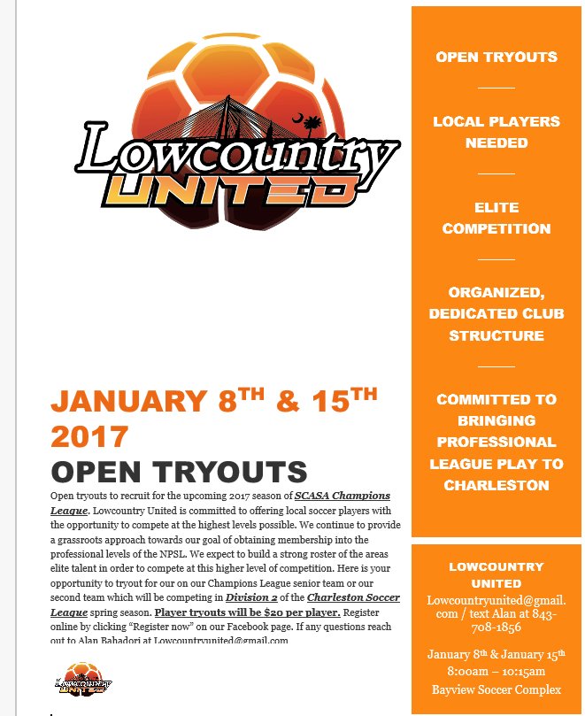 LowcountryUtd's tweet photo. #LiveLocalSoccerLocal #WeAreUNITED #SupportLocalSoccer #ProgressLocal https://t.co/LqqYZXGsug
