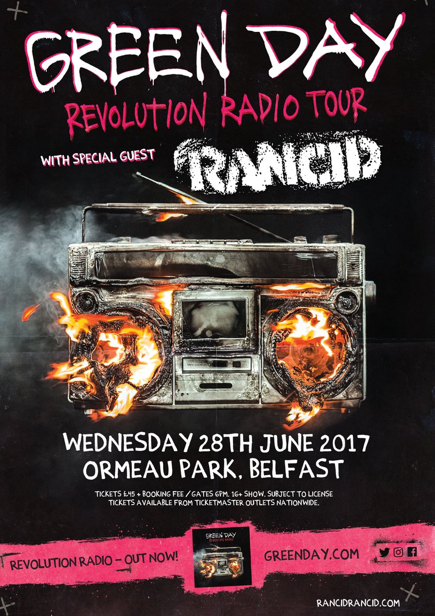 🚨 GREEN DAY + special guests Rancid 🚨
Open air concert @ Ormeau Park, Belfast // 28 June 2017
Tickets onsale Fri 9am <a href="/TicketmasterIre/">Ticketmaster Ireland</a> // 16+
