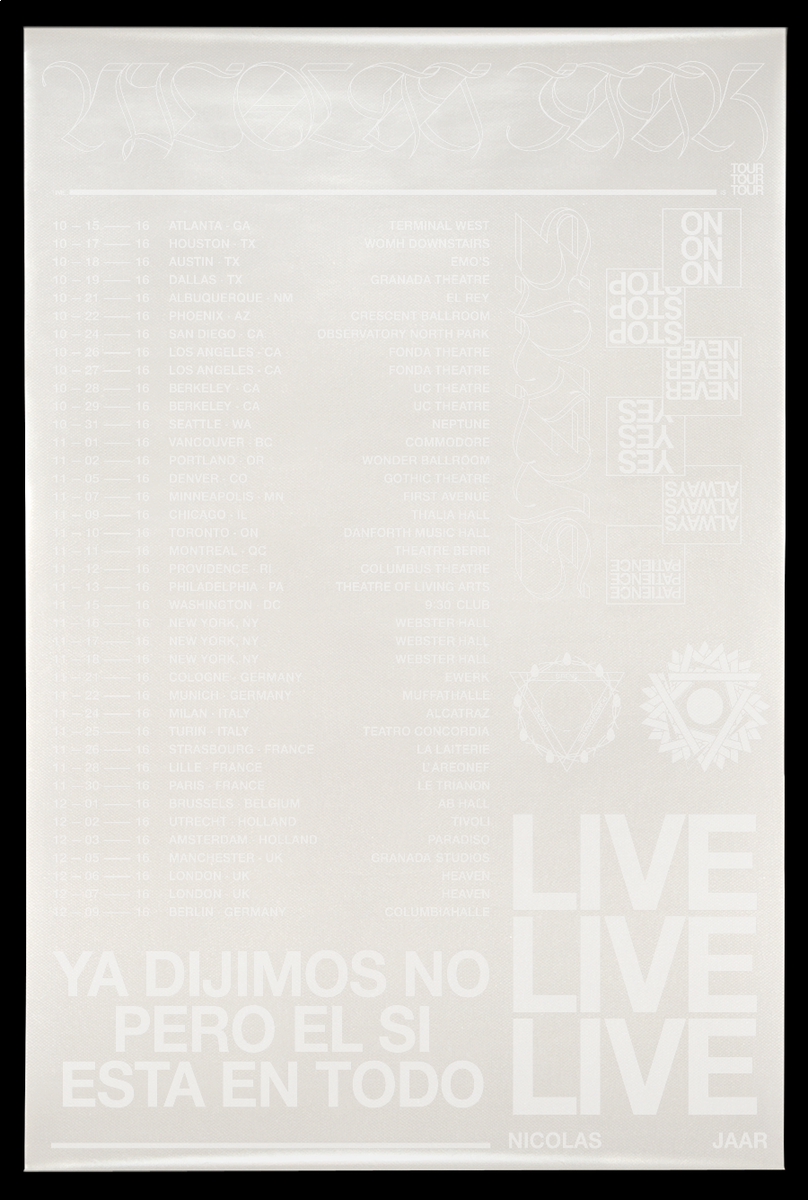 David_Rudnick's tweet photo. New Work: 2016 tour poster for @nicolas___jaar. White screenprint on White paper. Copies available online soon at https://t.co/ODq1L9TWRN https://t.co/yJClzDXqit