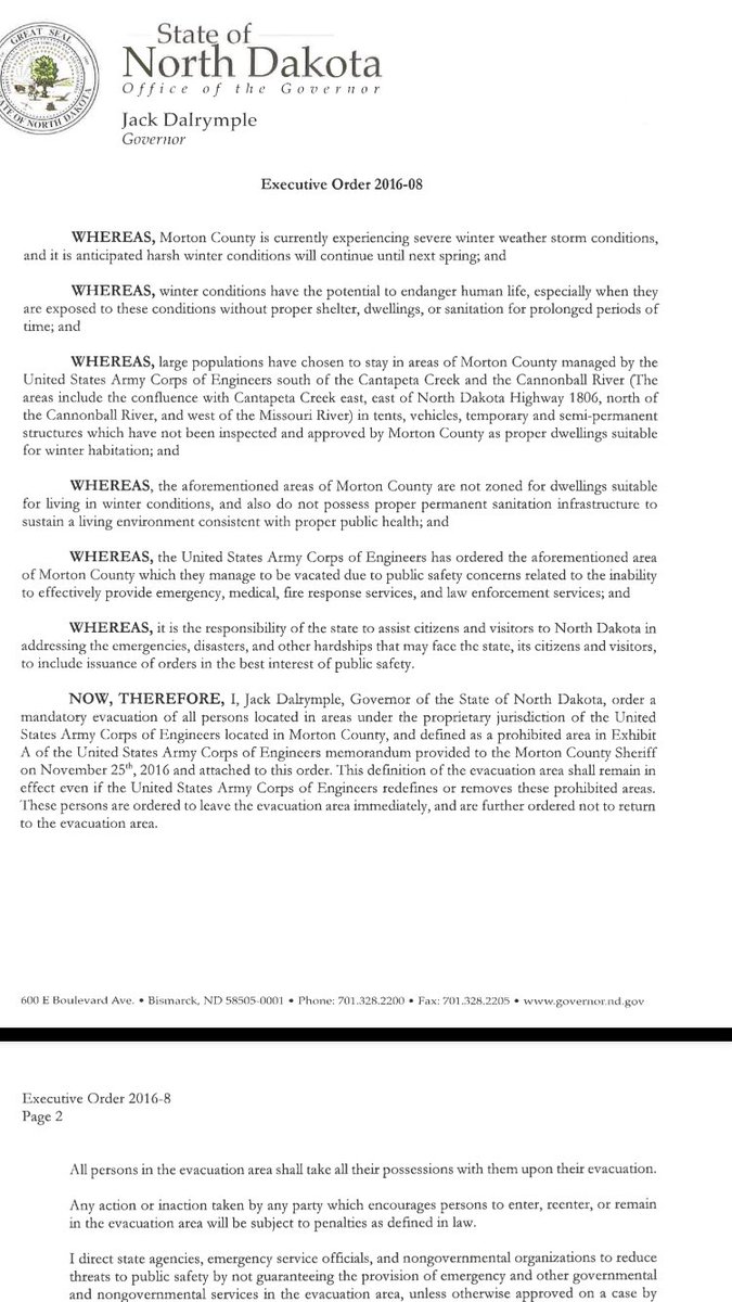 dmedin11's tweet image. BREAKING: ND Governor issues executive order for mandatory evacuations of all "persons located in areas" under US Army Corps jurisdiction