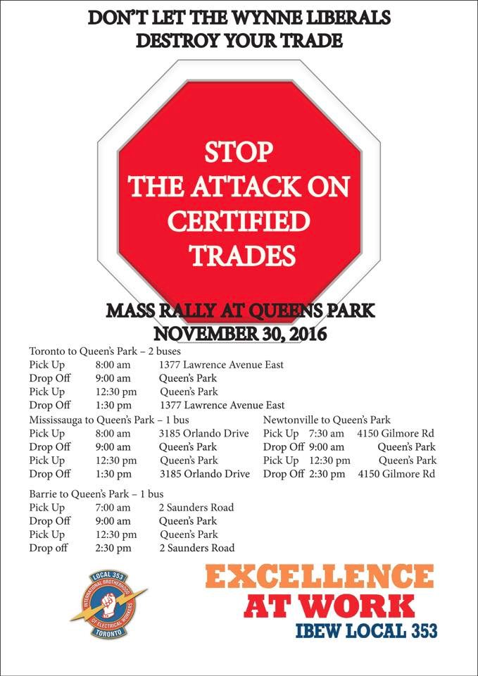 LOCAL353's tweet photo. Stop the attack on Certified Trades.  Join us Wednesday, 9:30am at Queens Park to protest Omnibus Budget #Bill70 #onpoli https://t.co/iOg8DQzdGw
