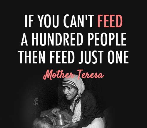 studyguideindia's tweet image. #MotherTeresa Quotes

If you can't feed a hundred people, then feed just one...