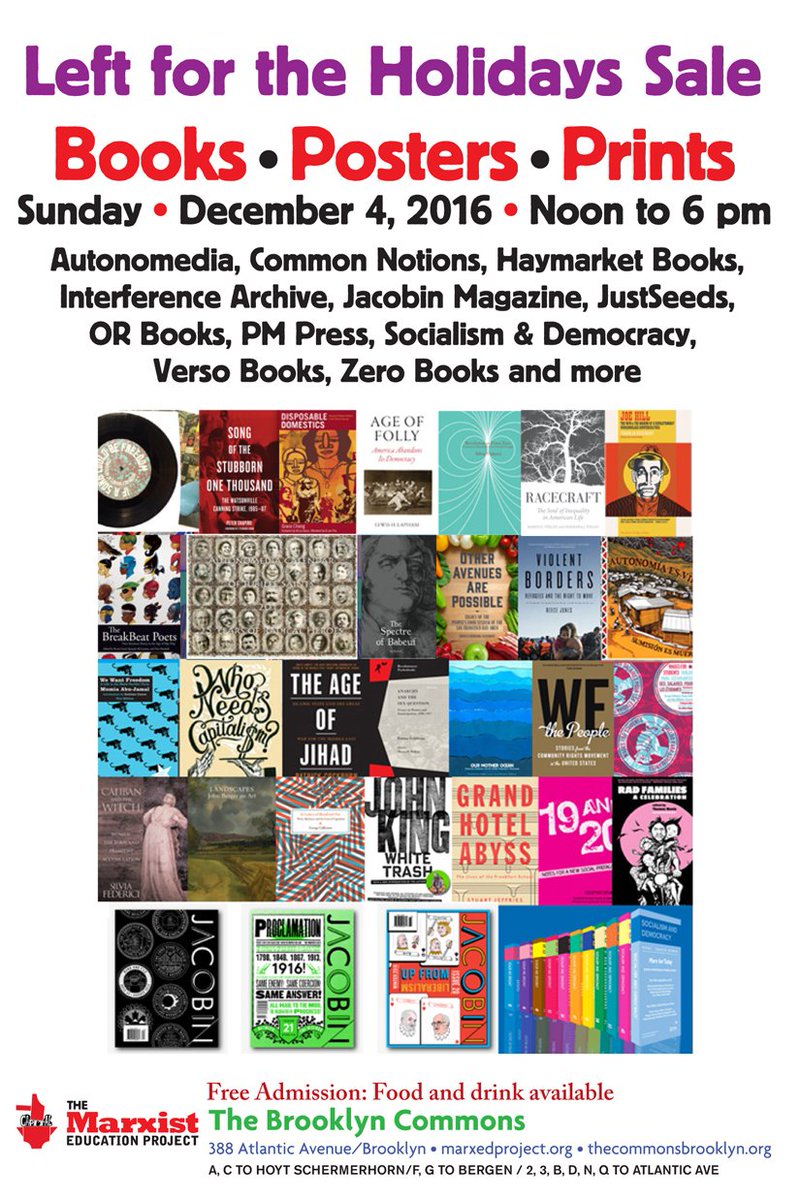 Support Left Publishers, Archivists and Printmakers this coming Sunday <a href="/BrooklynCommons/">The Brooklyn Commons</a> with offerings from <a href="/autonomedia/">autonomedia</a> to <a href="/Zer0Books/">Zer0 Books</a>