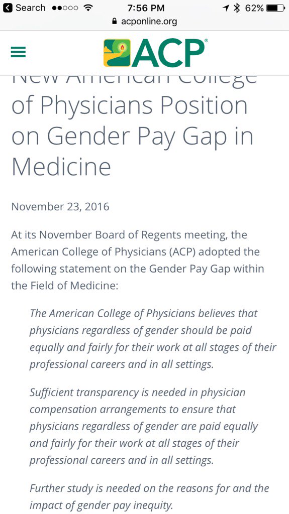 .<a href="/ACPinternists/">ACP</a>: Physicians should get equal pay for equal work without regard to gender acponline.org/acp-newsroom/n…