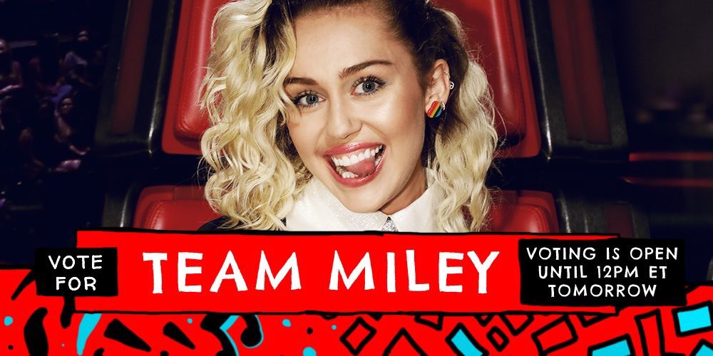 miley's tweet photo. Voting is open now till Noon ET tomorrow!! Get on the @nbcthevoice app and vote #TeamMiley!! #voicetop10 #TheVoice 
https://t.co/FiykEBmF55 https://t.co/0YMNcFehpA