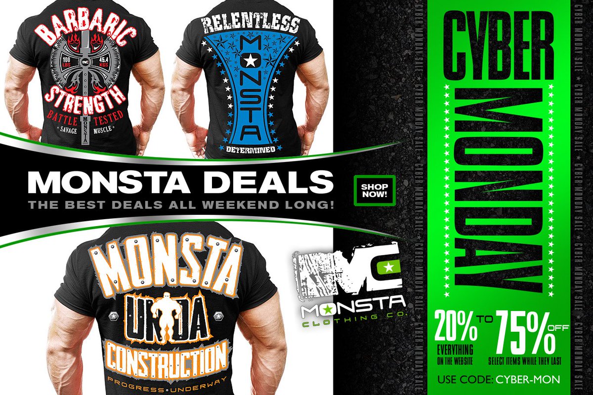 MonstaClothing's tweet photo. #CyberMonday #BodyBuilding Last Chance deals at Monsta Clothing - Gear up for the Year! https://t.co/qIYypDGf5w