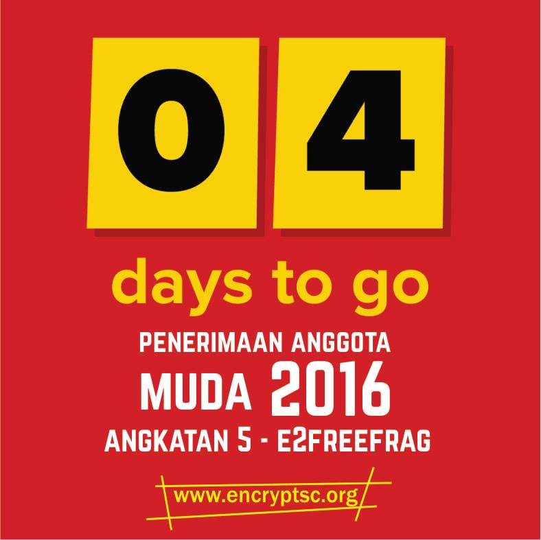 SC_Encrypt's tweet image. Penerimaan anggota Muda Encrypt Study Club.
Angkatan 5 - e2freefrag.
Sabtu 3-12-2016 Aula
FIKOM UMI - Lantai 4
#OpenYourSourceOpenYourMind