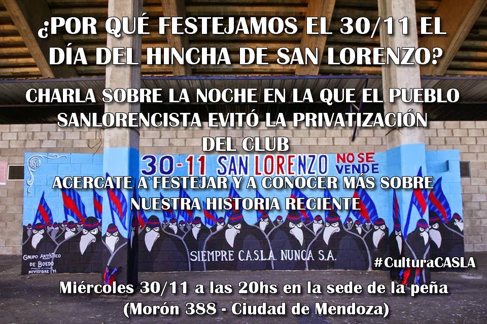 CASLAMendoza's tweet photo. Los esperamos este Miércoles 30/11 para festejar juntos el día del hincha de San Lorenzo en la sede de la peña!
¡LOS ESPERAMOS A TODOS! https://t.co/Mfec7VOmfc