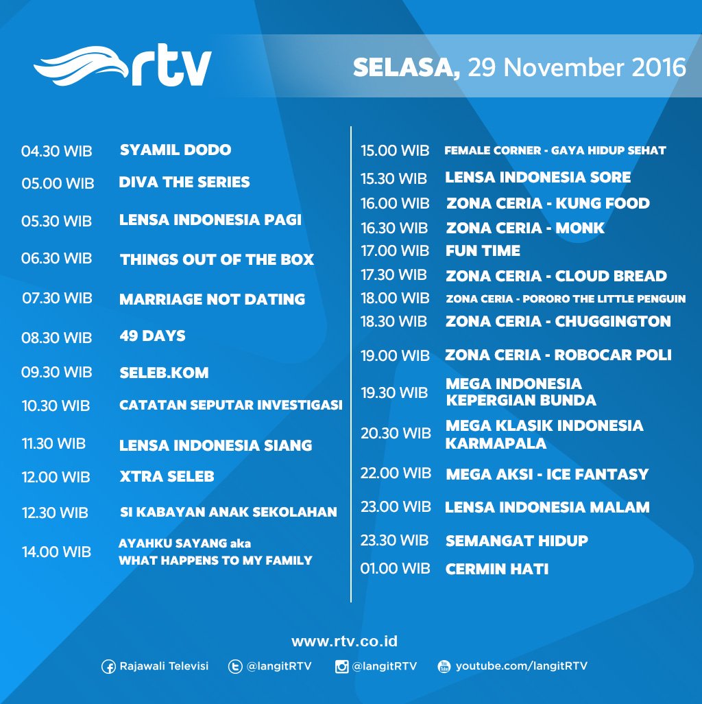 Rtv Twitterissa Fyi Jadwal Rtv Hari Ini Tetep Setia Ya Utk Pantengin Terus Deretan Program Menarik Kami