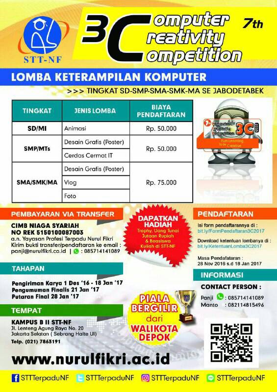 JendelaHikmah's tweet photo. @BASE_16 Mau nambah pengalaman di dunia IT? Yuk ikut lomba di @STTTerpaduNF  dijamin seru deh:D ^NF https://t.co/h5OVT56HFS