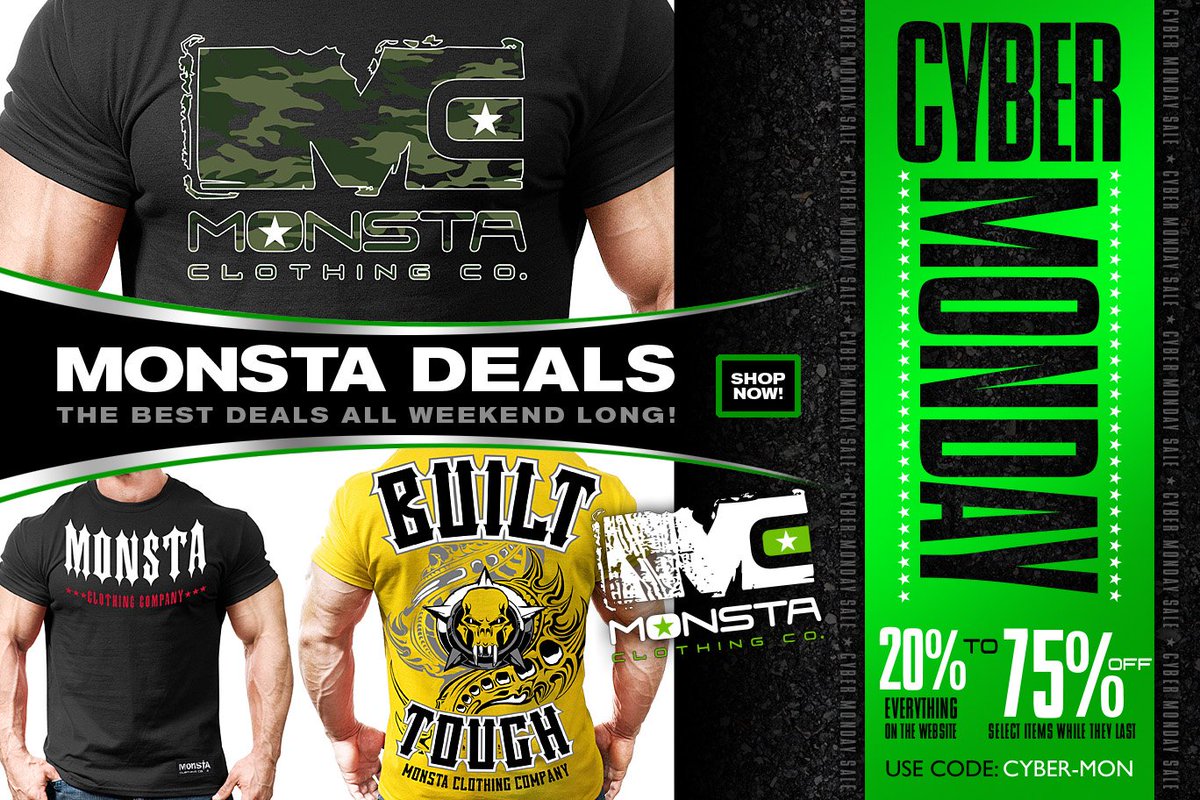 MonstaClothing's tweet photo. Cyber Monday at Monsta is almost over! Last minute deals here! #bodybuilding #fitness #cybermonday https://t.co/vYJUlhJLlv