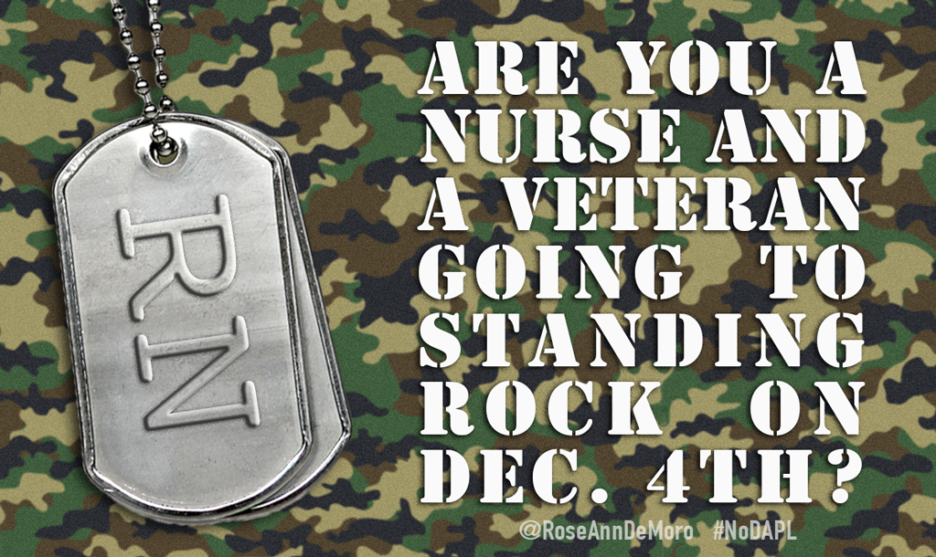 RoseAnnDeMoro's tweet photo. Vets for #NoDAPL: 2,000 #veterans will become Water Protectors. Are you a nurse veteran that's going to #StandingRock, ND? Comment below... https://t.co/fDQPezEZFi