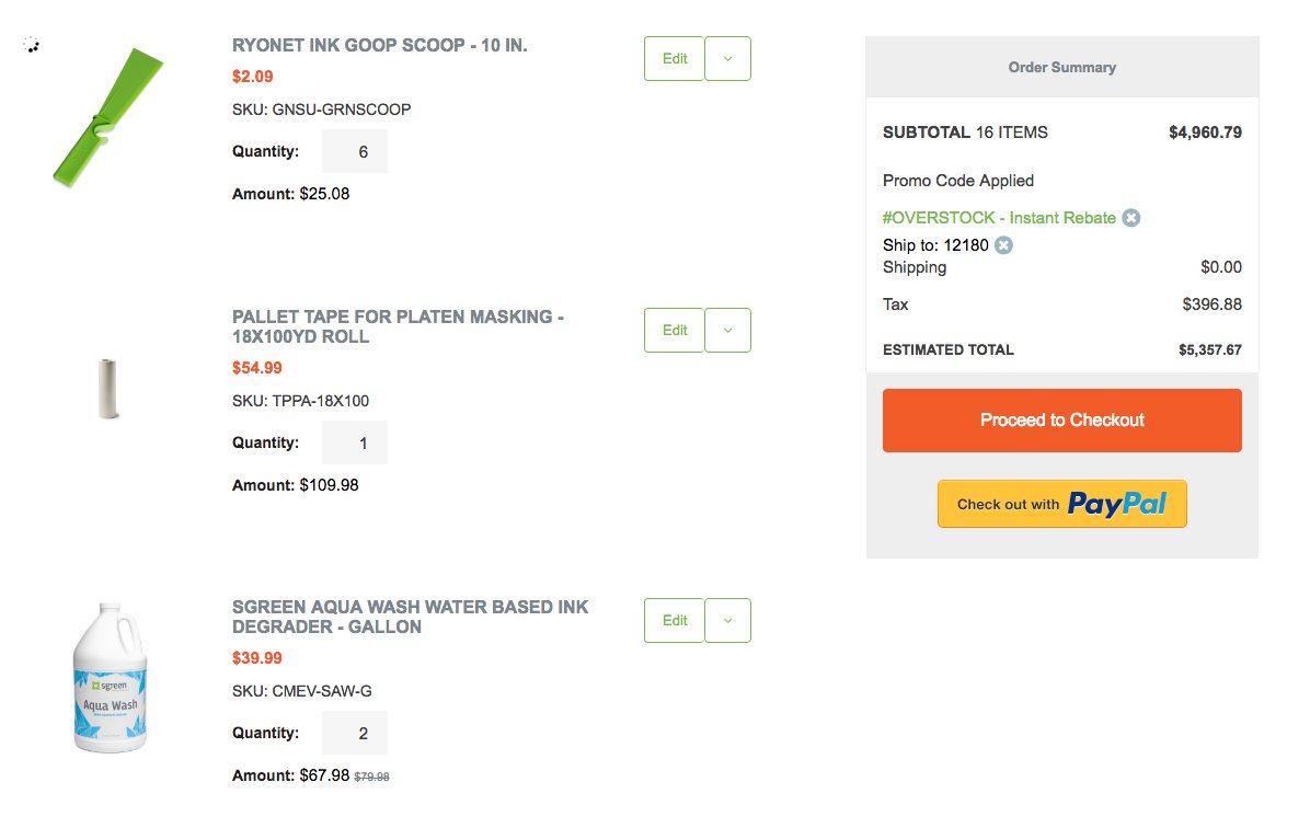 TroyShirtCo's tweet photo. Somethings really wrong with @Ryonet's website. Trying to order ~135$ worth of supplies, yet it says its $5k+ https://t.co/hC0PzxXpRn