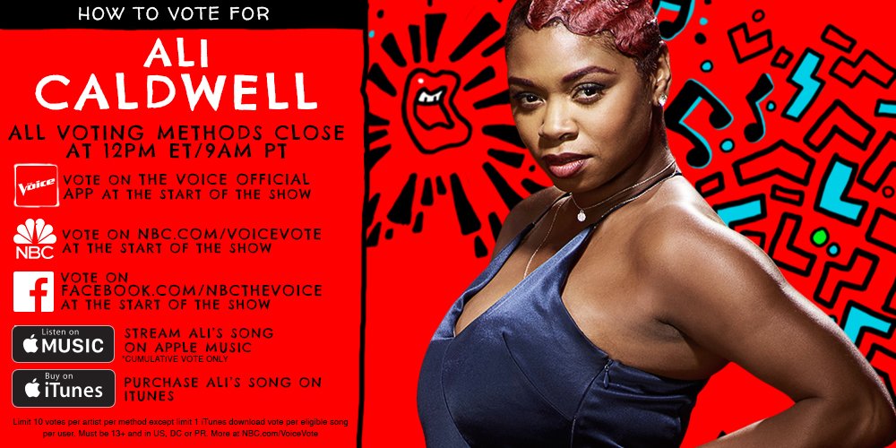 NBCTheVoice's tweet photo. RT if you’re living for @iamAliCaldwell tonight and you’re giving her all your votes. #VoiceTop10 https://t.co/cp5c6YIsy0