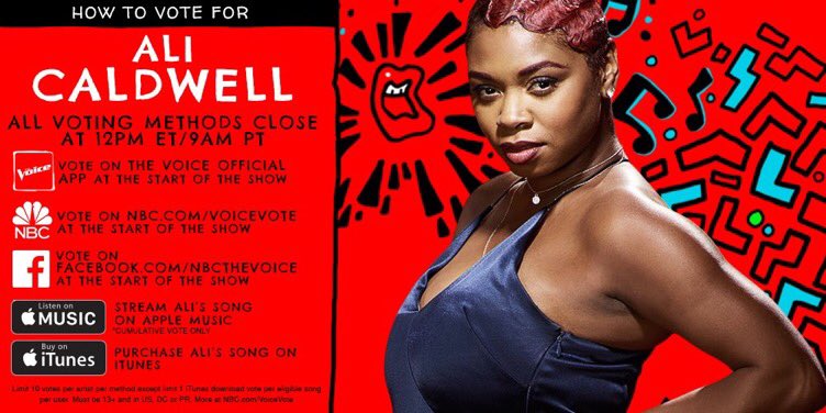 miley's tweet photo. Vote for @iamalicaldwell now! Voting is open til 12pm ET/9am PT tomorrow! #VoiceTop10 #TeamMiley https://t.co/FiykEBmF55 https://t.co/vhbhwSGFLq