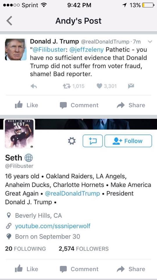 What kind of president gets in a twitter fight with a 16 year old kid and loses? <a href="/realDonaldTrump/">Donald J. Trump</a> is so pathetic.