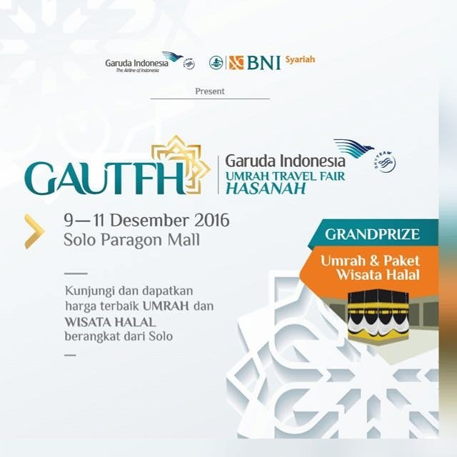 Pameran Paket Umroh dan Wisata Halal DEWANGGA mulai 9-11 Des 2016
#dewangga #dewanggasolo #soloparagon #garudaindonesia #umroh #umrohsolo