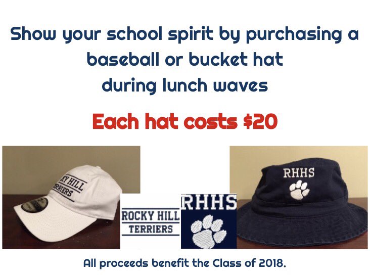 RHclassof18's tweet photo. Hats will be sold during tomorrow's football game and in lunch waves starting on Wednesday. Help support the Class of 2018.🐾 https://t.co/fQENifIqxZ