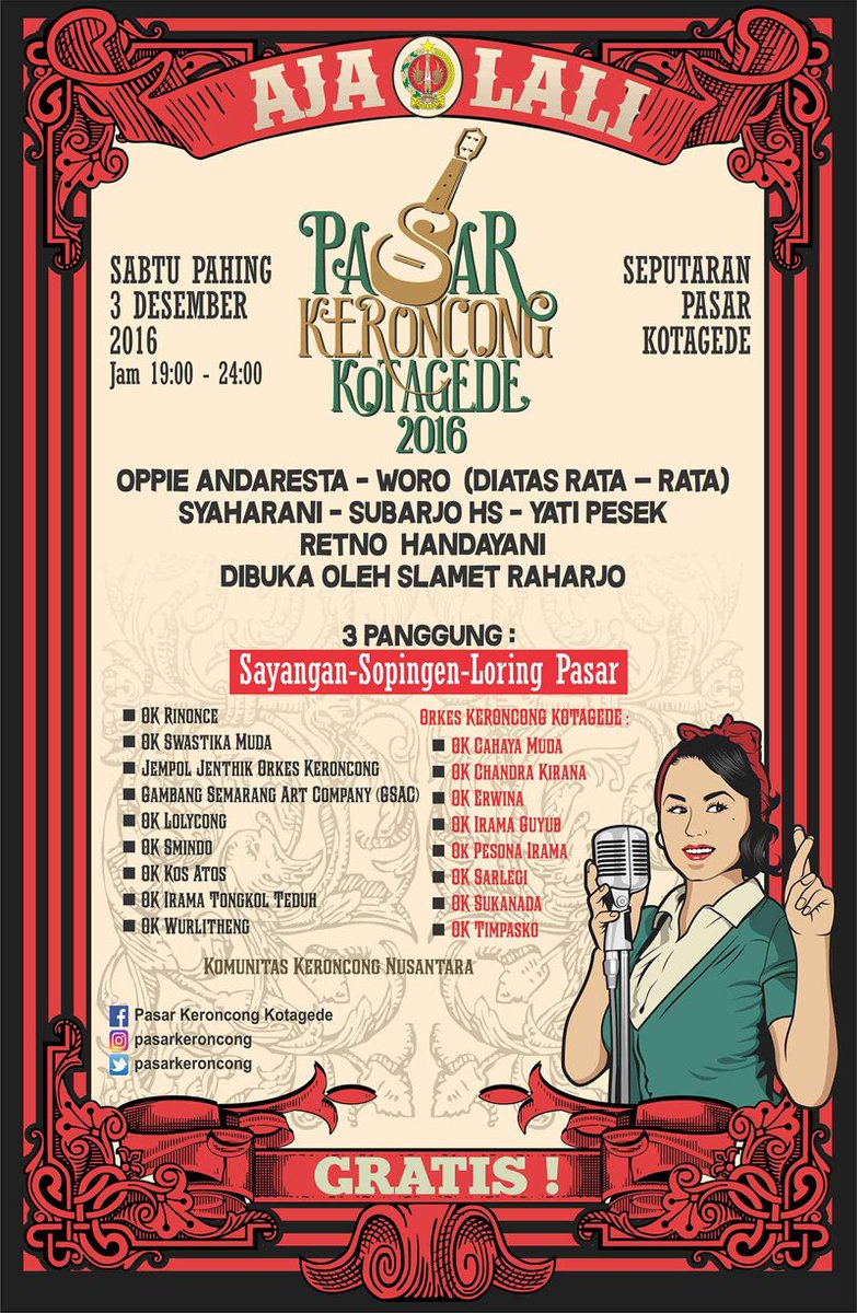 dan inilah para penampil di #PasarKeroncong2016 jangan sampai terlewatkan yes...| GRATIS | info <a href="/PasarKeroncong/">Pasar Keroncong Kotagede</a>