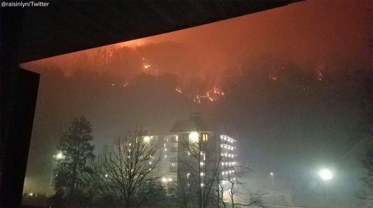 ABC's tweet image. As Smoky Mountain communities ordered to evacuate, guest cabins at Dollywood also evacuated as wildfires rage nearby abcn.ws/2gQB673