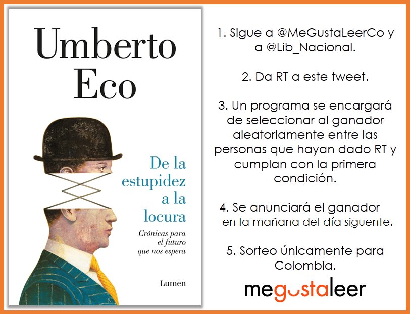 Penguinlibrosco's tweet photo. #UnLibroPorDía RT y seguir a @MeGustaLeerCo y @Lib_Nacional para ganar #DeLaEstupidezALaLocura de Umberto Eco. https://t.co/tTrz68EDzG