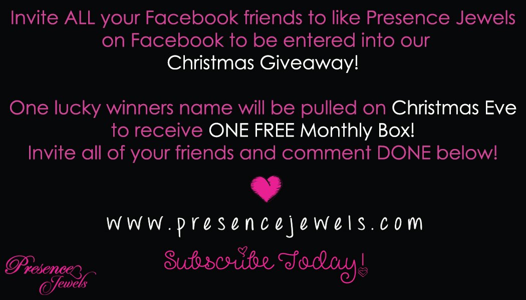 PresenceJewels's tweet photo. Retweet and tag 3 friends to be entered into our Christmas Giveaway!!🎁 a lucky winner will receive one free monthly box of trendy jewelry! https://t.co/qPqz3A1jka