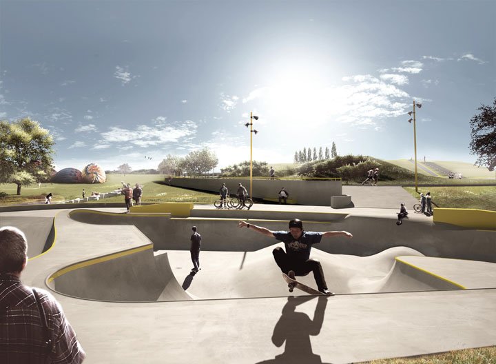 wflorizoone's tweet photo. een overstroombaar skatepark heeft de ideale vorm en functie voor extra waterbufferruimte in de stad #klimaatadaptatie https://t.co/yfYU7ZpwHV